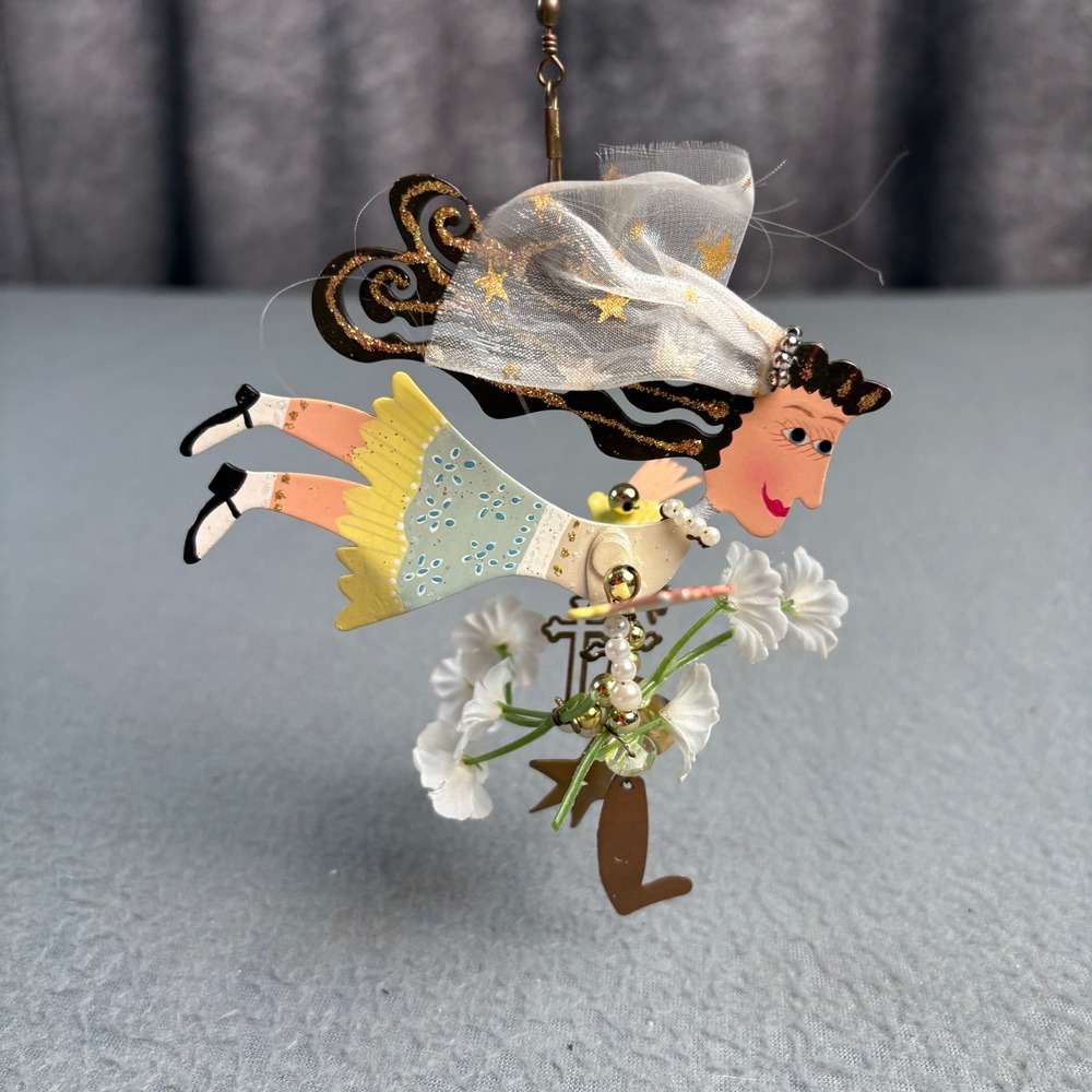 Karen Rossi Silvestri Fanciful Flights Bride Angel Ornament Metal Whimsical 4.5"